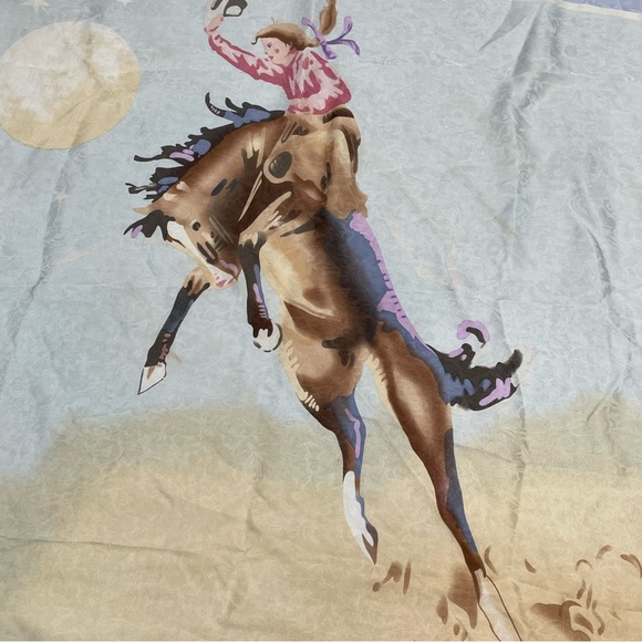 Wyoming Traders 100% Silk Scarf Light Blue Western Cowboy Coastal Cowgirl Bronco - Picture 5 of 10
